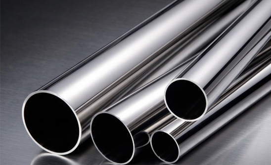 Stainless Steel 201 and 201LN seamless and welded pipes stacked in an Indian supplier warehouse.